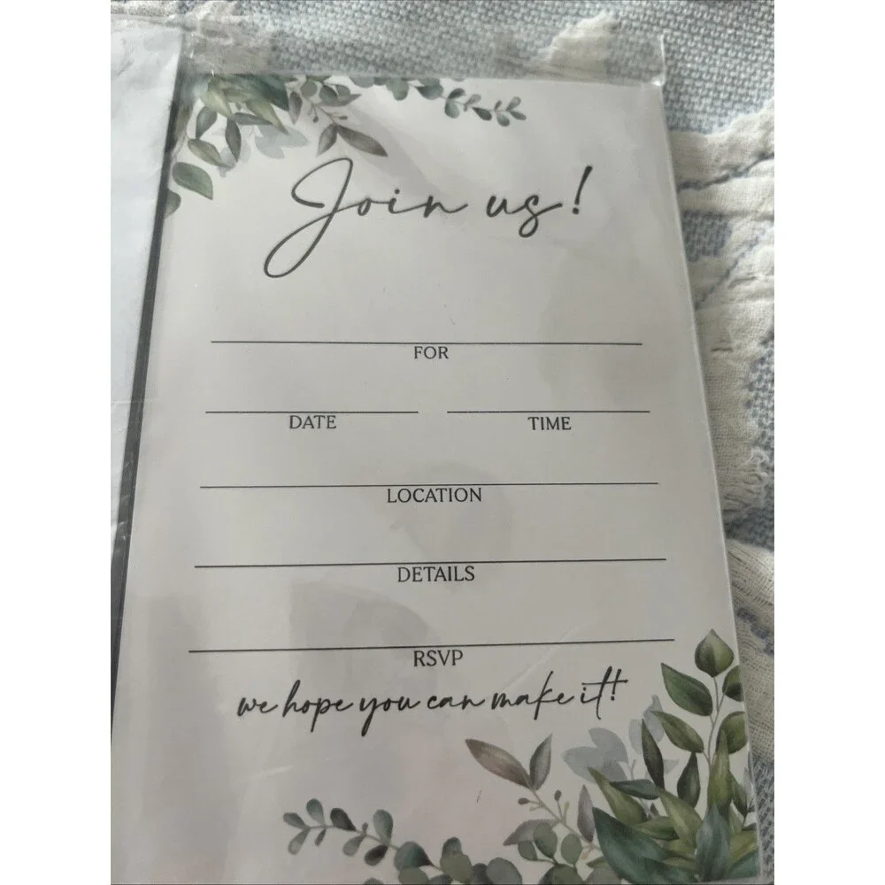 Wedding Reception Invitation, Greenery Bridal Shower Fill-in Invites Cards, Beau